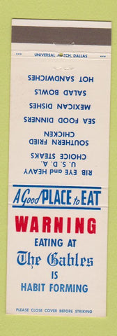 Matchbook Cover - The Gables Restaurant Marshall TX