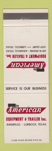 Matchbook Cover - American Equipment Trailer Lubbock Amarillo TX