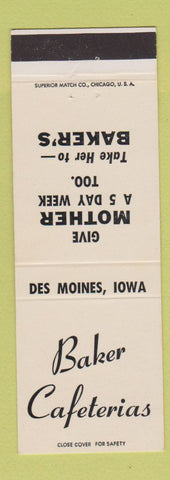 Matchbook Cover - Baker Cafeterias Des Moines IA