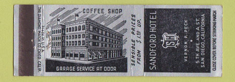 Matchbook Cover - Sandford Hotel San Diego CA
