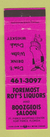 Matchbook Cover - Foremost Roy's Liquors Fort Pierce FL PINK WEAR