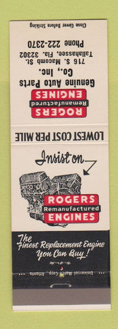 Matchbook Cover - Rogers Engines Tallahassee FL auto parts