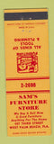 Matchbook Cover - Sam's Furniture Store West Palm Beach FL