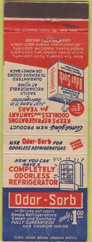Matchbook Cover - Oder Sorb removes smells from Refrigerators