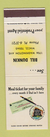 Matchbook Cover - Prudential Insurance Bill Dunkin Waco TX