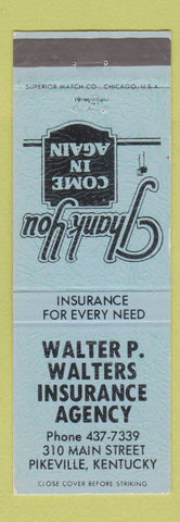 Matchbook Cover - Walter Walters Insurance Pikeville KY