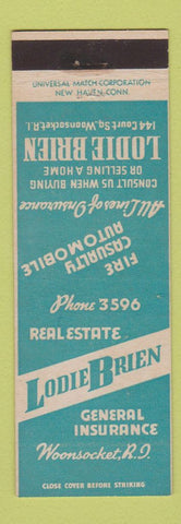 Matchbook Cover - Lodie Brien Insurance Woonsocket RI