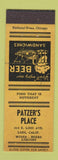 Matchbook Cover - Patzer's Place Lodi CA