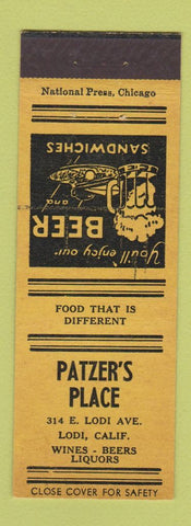 Matchbook Cover - Patzer's Place Lodi CA