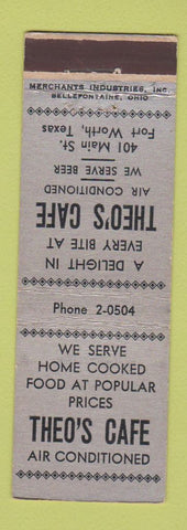 Matchbook Cover - Theo's Cafe Fort Worth TX MERCHANTS
