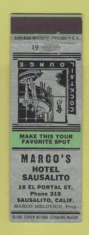 Matchbook Cover - Marco's Hotel Sausalito CA Marco Melovich
