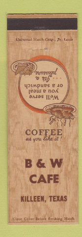 Matchbook Cover - B&W Cafe Killeen TX