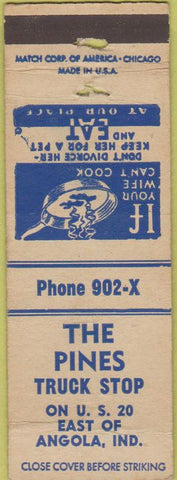 Matchbook Cover - The Pines Truck Stock Angola IN WEAR