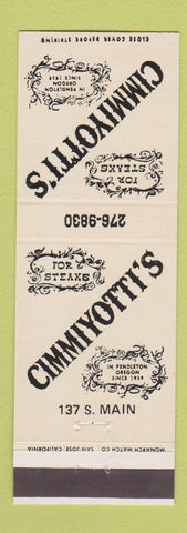 Matchbook Cover - Cimmiyotti's Restaurant Pendleton OR