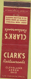 Matchbook Cover - Clark's Restaurant Cleveland Akron Erie OH