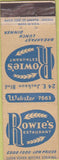 Matchbook Cover - Rowie's Restaurant NO TOWN