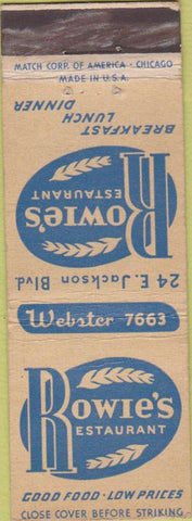 Matchbook Cover - Rowie's Restaurant NO TOWN