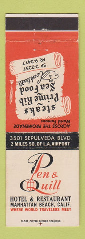 Matchbook Cover - Pen & Quill Hotel Restaurant Manhattan Beach CA