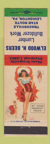 Matchbook Cover - Elwood Beers Lumber Bulldozer Trachsville Lehighton PA pinup