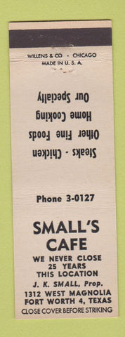 Matchbook Cover - Small's Cafe Fort Worth TX