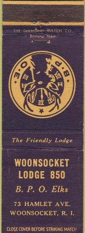 Matchbook Cover - Woonsocket Elks Lodge RI