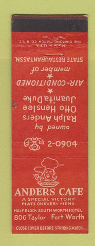 Matchbook Cover - Anders Cafe Fort Worth TX
