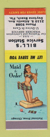 Matchbook Cover Bill's Service oil gas Car Rental Daytona Beach FL pinup SAMPLE
