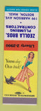 Matchbook Cover - Zeolla Bros Plumbing Contractors Boston MA pinup SAMPLE