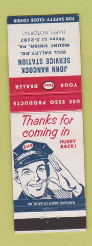 Matchbook Cover - Esso oil gas John Hancock Mount Union PA