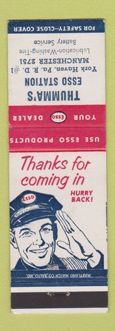 Matchbook Cover - Esso oil gas Thumma's York Haven PA