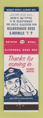 Matchbook Cover - Esso oil gas JL Stinson's Charlotte NC
