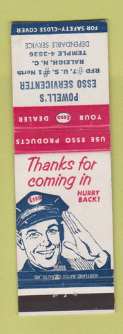 Matchbook Cover - Esso oil gas Powell's Raleigh NC