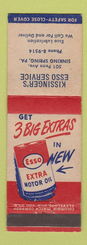 Matchbook Cover - Esso oil gas Kissinger's Sinking Spring PA