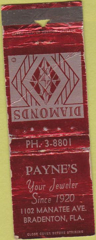 Matchbook Cover - Payne's Diamond Jeweler Bradenton FL WEAR