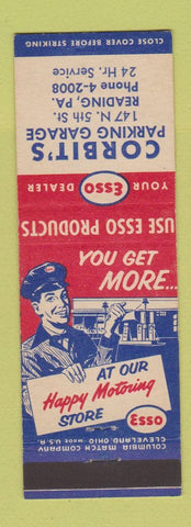 Matchbook Cover - Esso oil gas Corbit's Reading PA