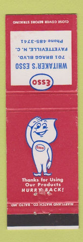 Matchbook Cover - Esso oil gas Whitaker's Fayetteville NC