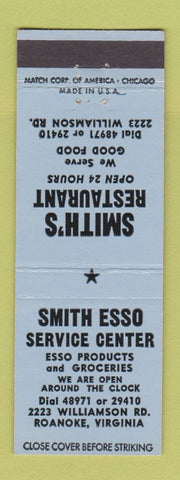 Matchbook Cover - Esso oil gas Smith's Roanoke VA