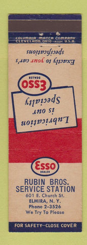 Matchbook Cover - Esso oil gas Rubin Bros Elmira NY