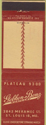 Matchbook Cover - Gebken Benz Mortuary St Louis MO