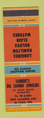 Matchbook Cover Tabbert's Del Camino Jewelry El Paso TX Longines Bulova Watches