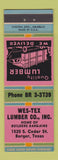 Matchbook Cover - Wes Tex Lumber Borger TX