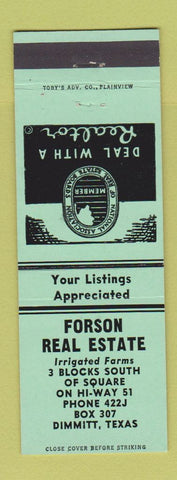 Matchbook Cover - Forson Real Estate Dimmitt TX