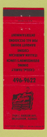 Matchbook Cover - Mama Luigis Restaurant Bridgeview IL Italian