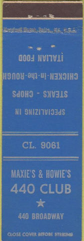 Matchbook Cover - 440 Club restaurant NO TOWN