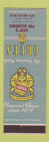 Matchbook Cover - Gruen Watches Hart's Lorain OH