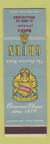 Matchbook Cover - Gruen Watches DavEd's Jewelry Willoughby OH