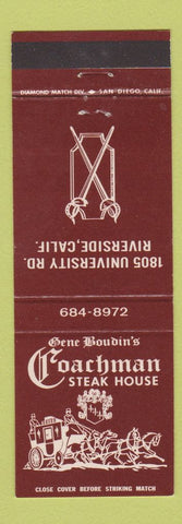 Matchbook Cover - Gene Boudin's Coachman Steak House Riverside CA