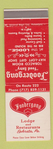 Matchbook Cover - Foodergong Lodge Restaurant Ephrata PA
