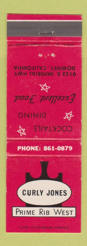Matchbook Cover - Curly Jones Prime Rib West Downey CA