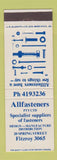Matchbook Cover - Allfasteners Fasteners Fitzroy New Zealand